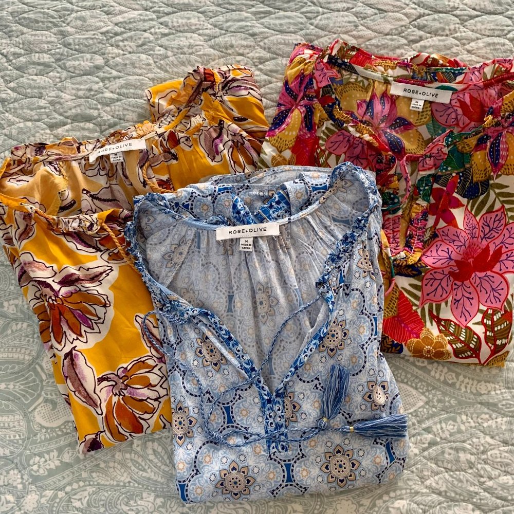 Rose + Olive Cap Sleeve Tops - Lot of 3